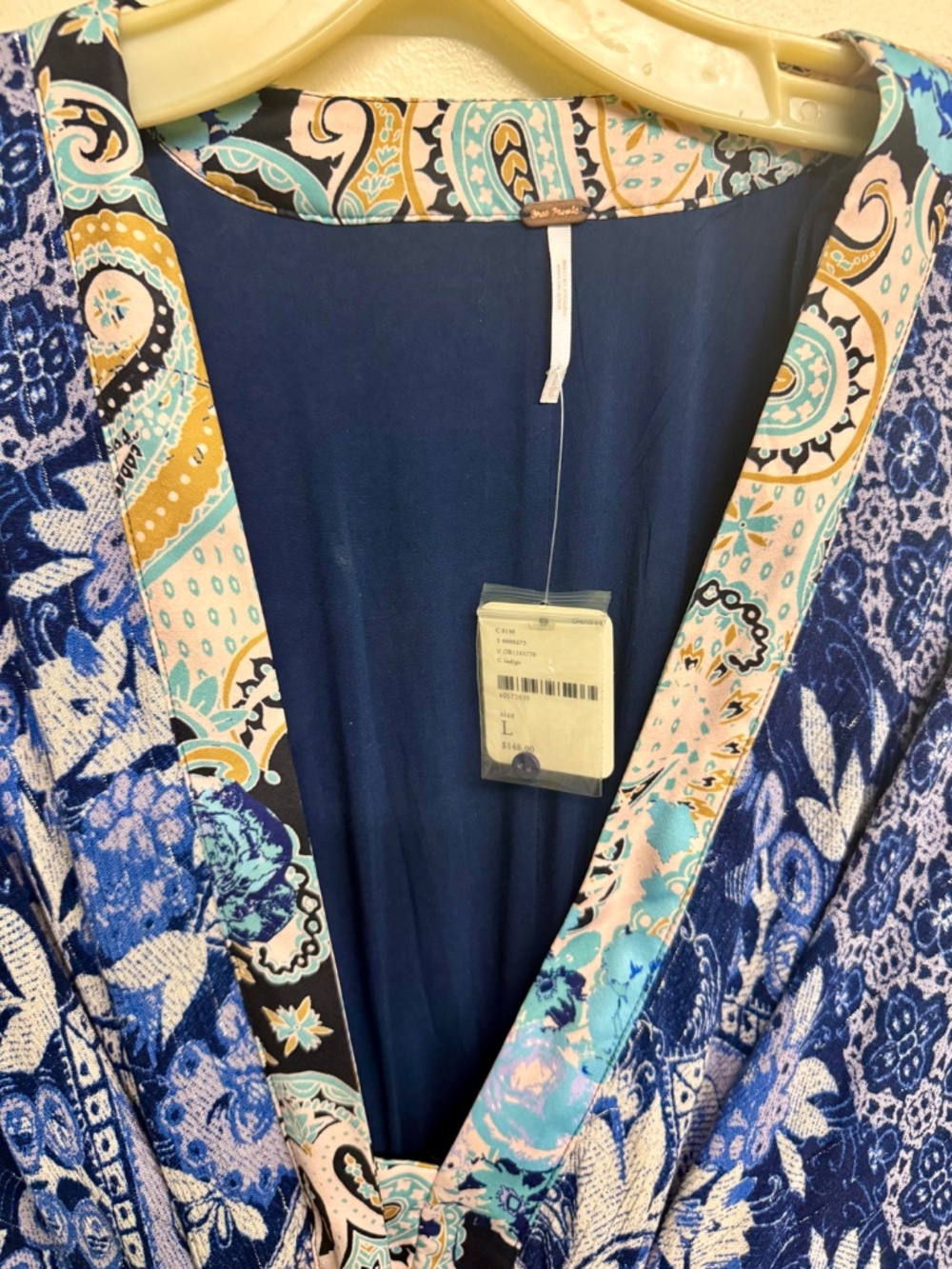 Free People Blue Bohemian Style Dress with Silk Floral Waist Tie | NWT - Picture 5 of 7